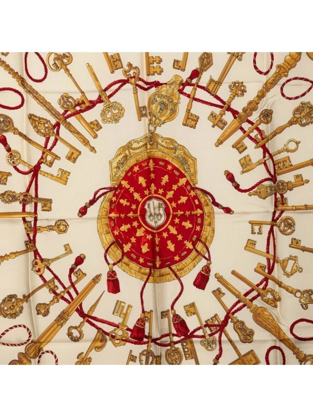 Hermes Carre 90 les Cles Key Scarf Beige Multicolor Silk
